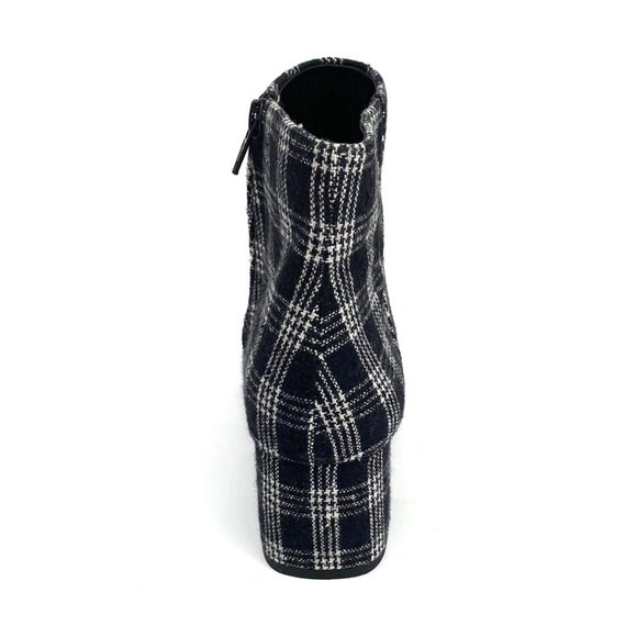 Black and White Plaid Fabric Ankle Boots NWT - Picture 2 of 6